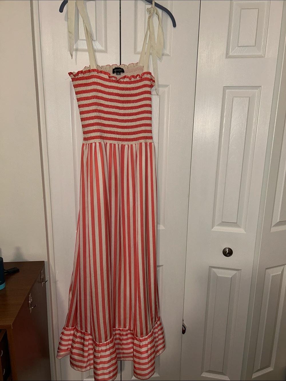 summersalt Nantucket Red White Striped Tie-Shoulder Nautical Smocked Dress XL - Picture 3 of 7